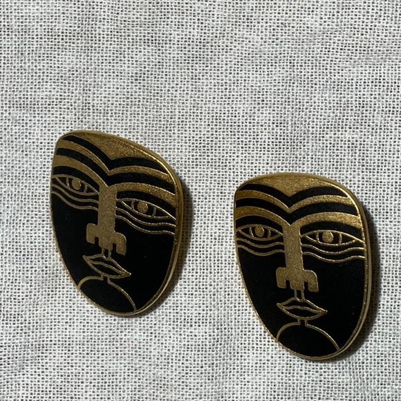 Laurel Burch Māori Post and Clutch Earrings 80s Vintage - Picture 4 of 9